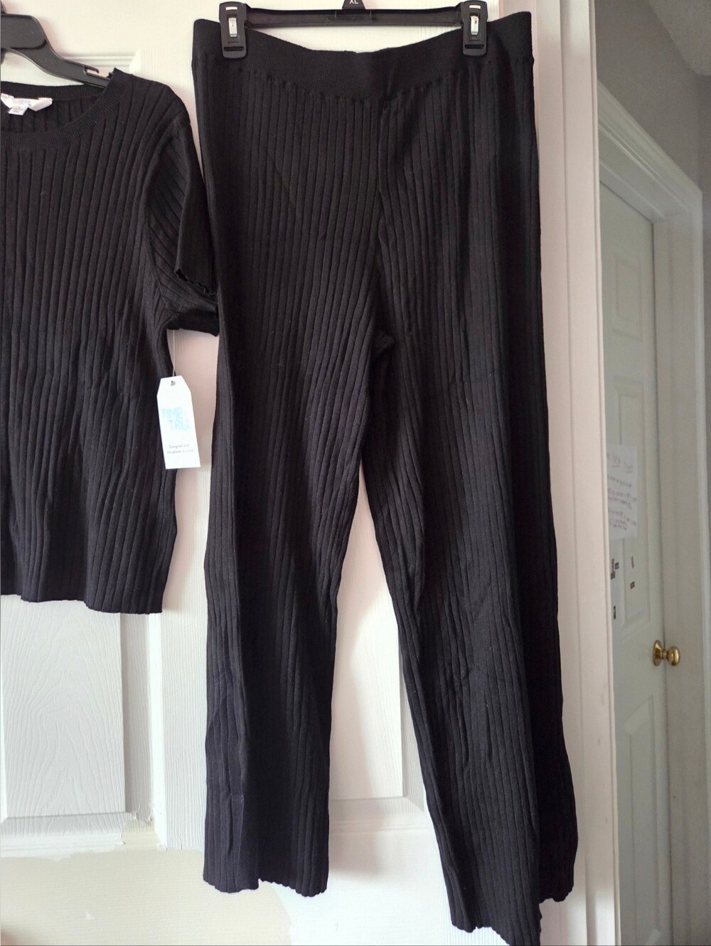 Time and Tru Womens Black Ribbed Knit Top & Pants Set Size L NWT - Picture 3 of 6